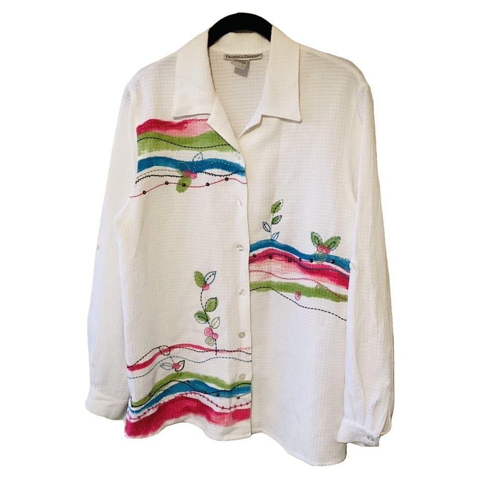 Draper’s & Damon’s Y2K Style Colorful Embroidered Button-Up Shirt M Beachy Y2K